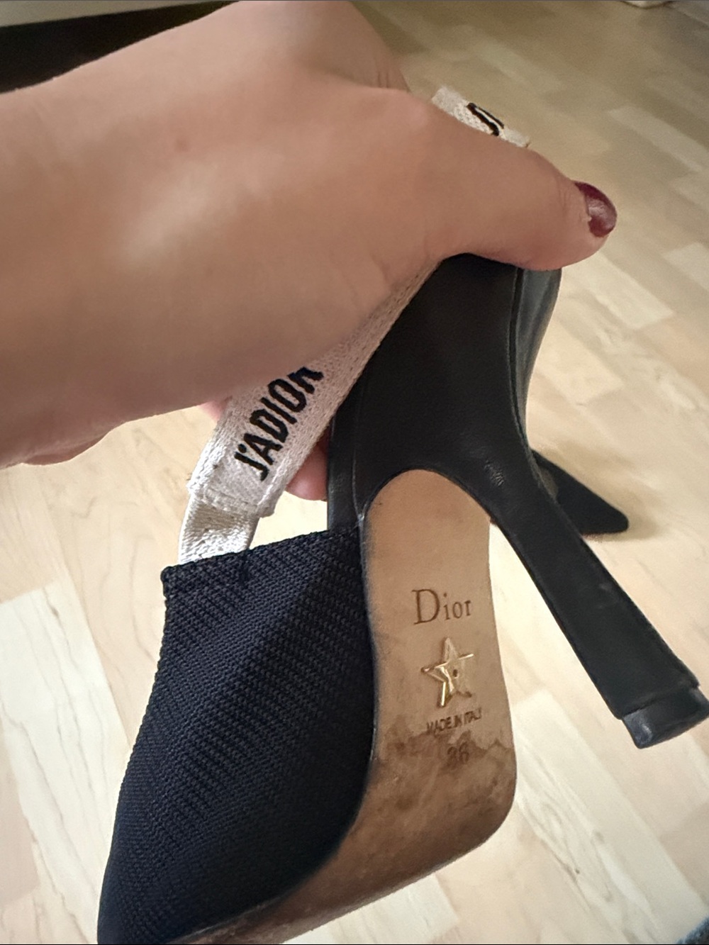 Dior Black Pointed-Toe Slingback Heels with J'Adior Ribbon - Picture 6 of 8